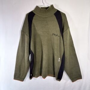 Vintage Y2K Phat Farm Knit Sweater Men's XXXL Olive Green Mock Neck Streetwear